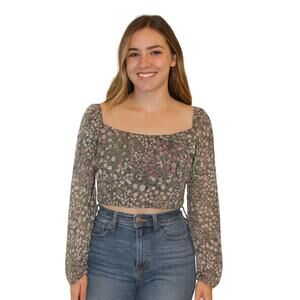 Lelis Collection Floral Chiffon Long Sleeve Open Back Crop Top - Women’s S